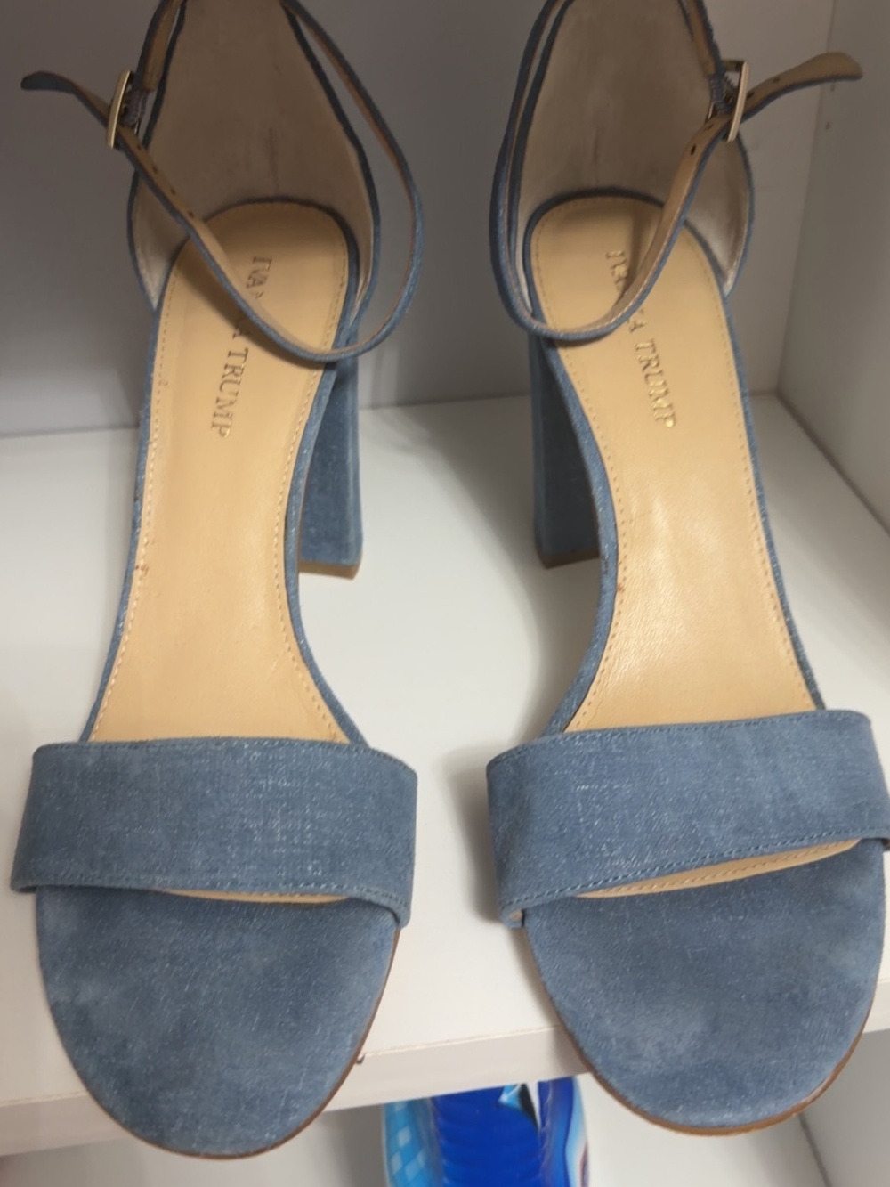 Ivanka Trump Blue Suede Block Heel Sandals with Ankle Strap